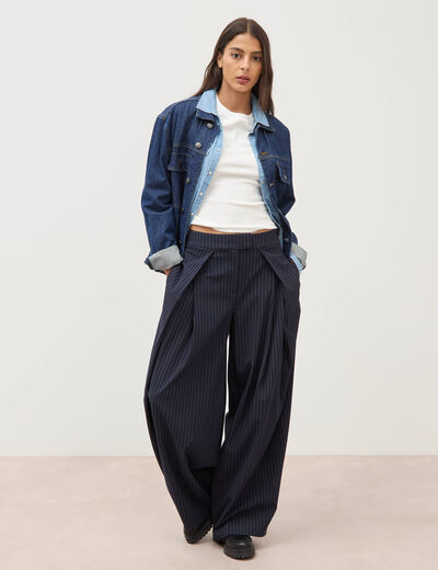Pantalon ample taille standard bleu marine femme