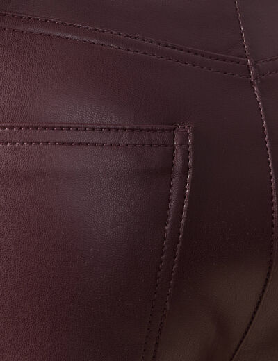 Pantalon taille haute similicuir prune femme