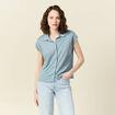 Polo en lin manches courtes bleu gris femme
