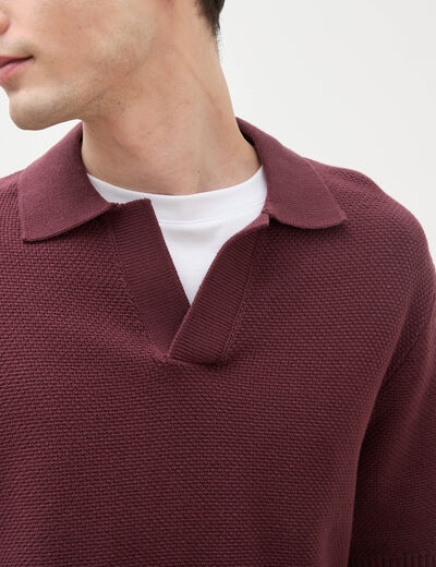 Polo ample col cubain manches courtes prune homme