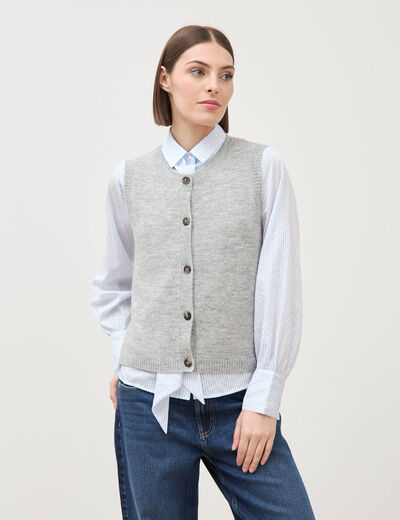Pull droit court sans manches col rond gris femme