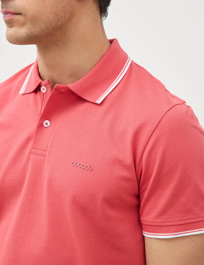 Polo cintr&eacute; en coton manches courtes rouge corail homme
