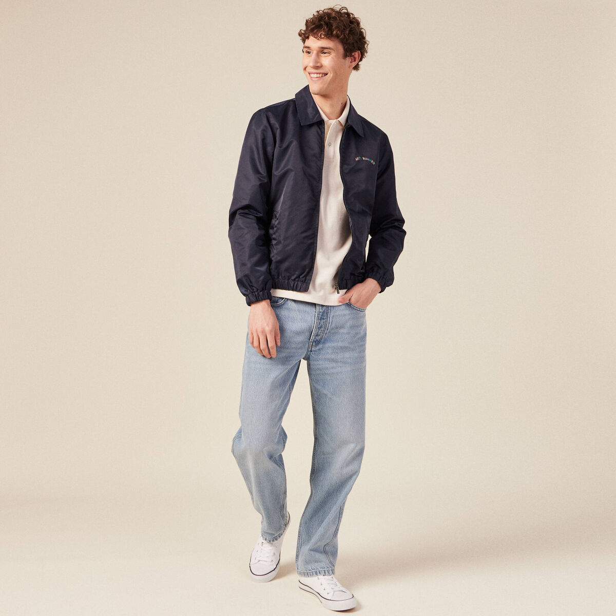 Veste broderie bas resserr&eacute; bleu marine homme