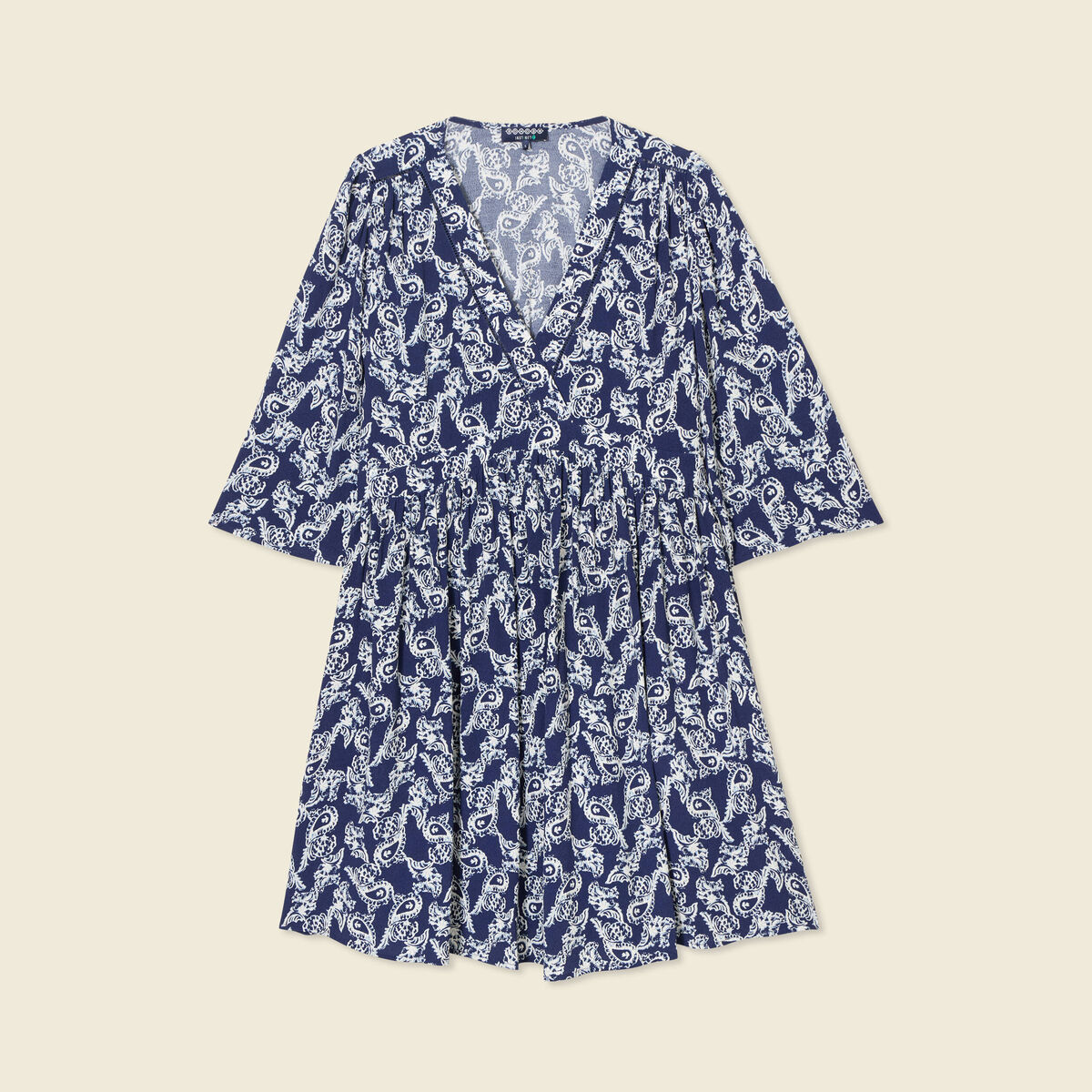 Robe évasée manches 3/4 bleu marine femme