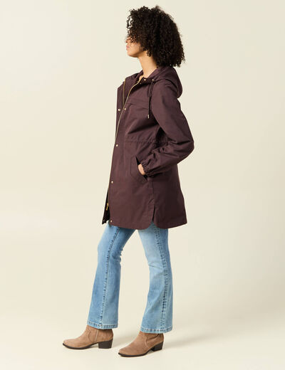 Parka longue à capuche marron foncé femme