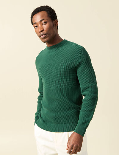 Pull col rond manches longues en coton vert homme