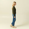 Pull manches longues col rond &agrave; sequins vert kaki femme