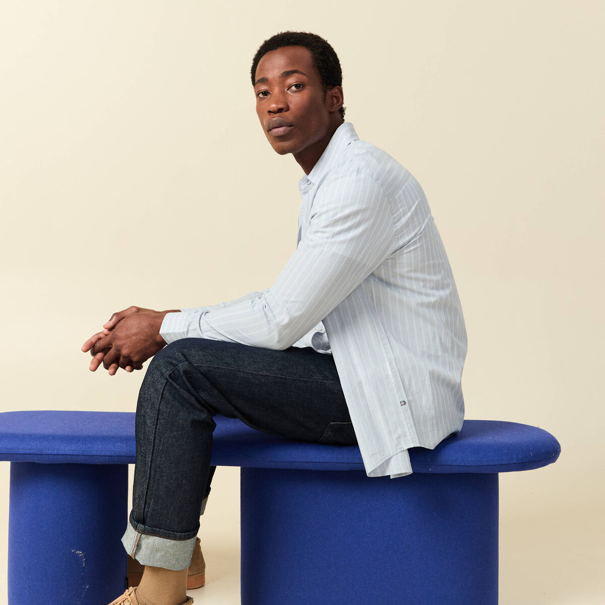 Chemise boyfriend en coton bleu clair homme