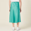 Jupe midi droite satin bleu turquoise femme
