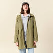 Parka longue à capuche vert kaki femme