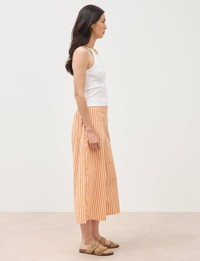 Pantalon large taille haute 3/4 en coton orange abricot femme