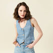 Veston sans manches en jean denim used femme