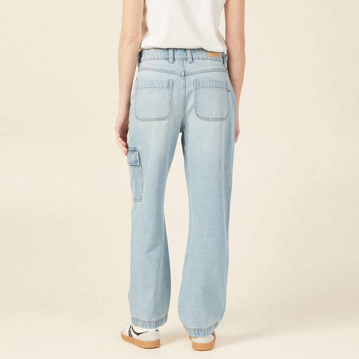 Jeans cargo 5 poches denim bleach femme