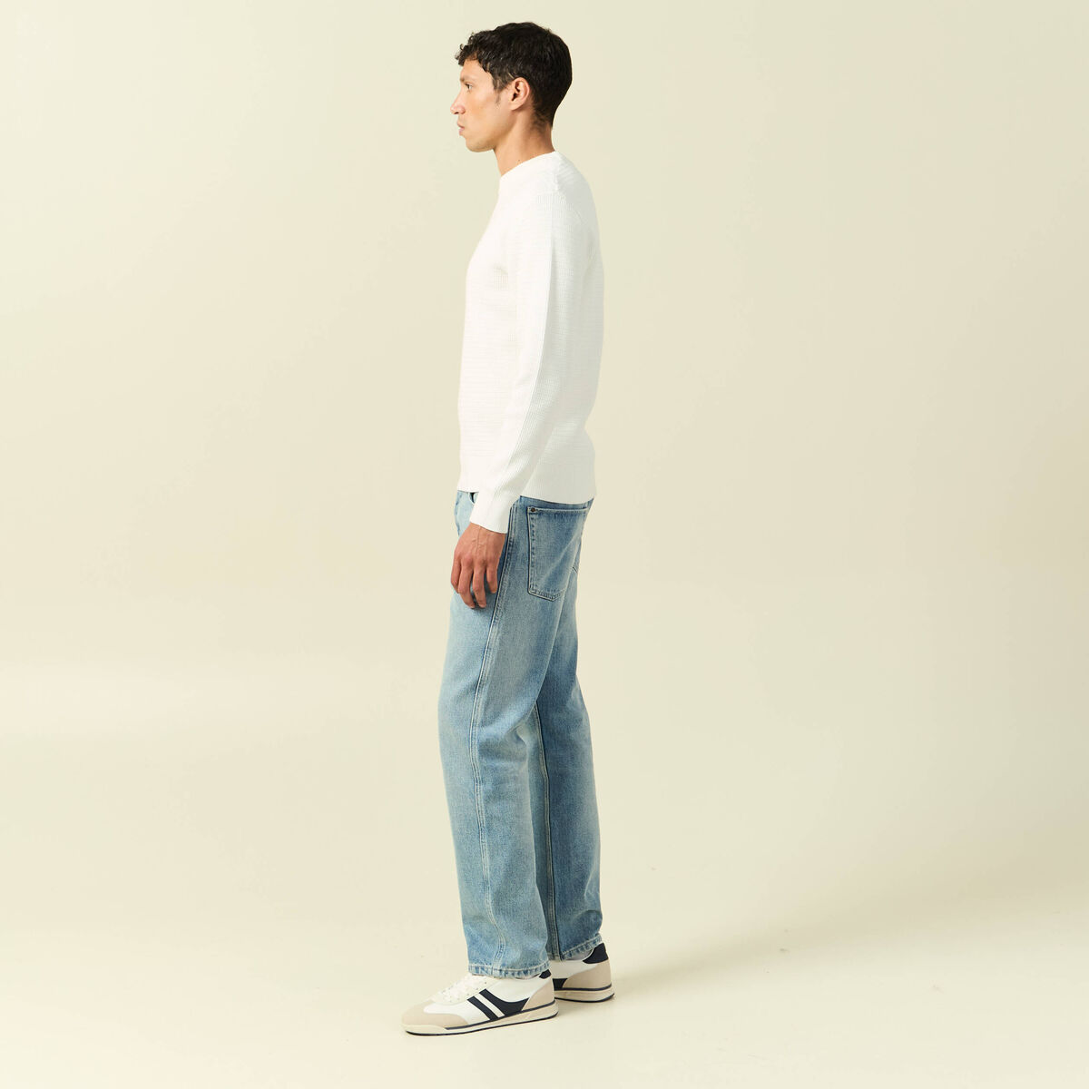 Pull col rond manches longues ecru homme