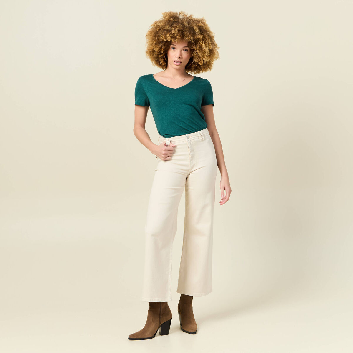 T-shirt manches courtes vert canard femme