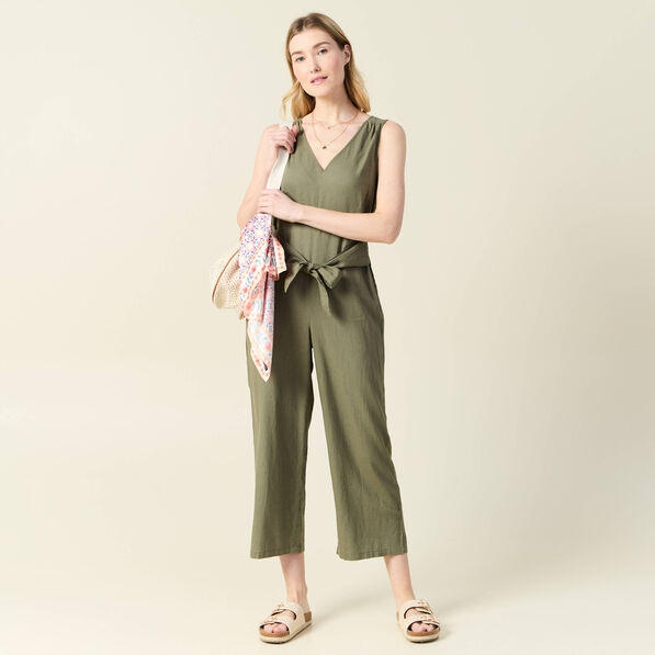 Combinaison pantalon col en V vert kaki femme