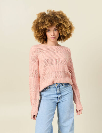 Pull manches longues rose saumon femme