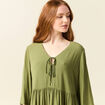Robe évasée manches 3/4 vert kaki femme