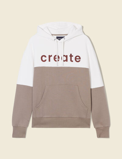 Sweat &agrave; capuche manches longues taupe homme