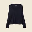 Pull fin col V manches longues bleu fonc&eacute; femme