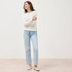 Pull ajour&eacute; col rond manches longues ecru femme