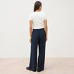 Pantalon large taille haute ceinture bleu fonc&eacute; femme