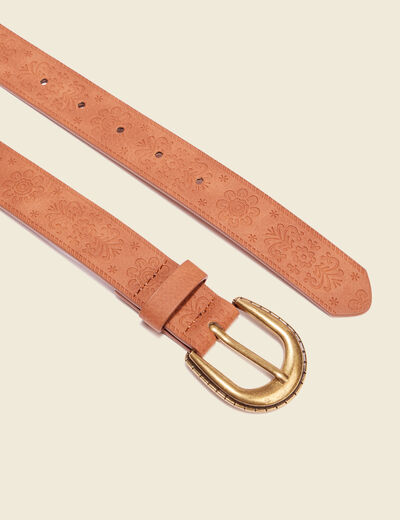 Ceinture emboss&eacute;e marron femme