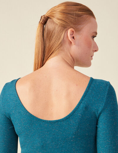 T-shirt manches longues brillant bleu canard femme