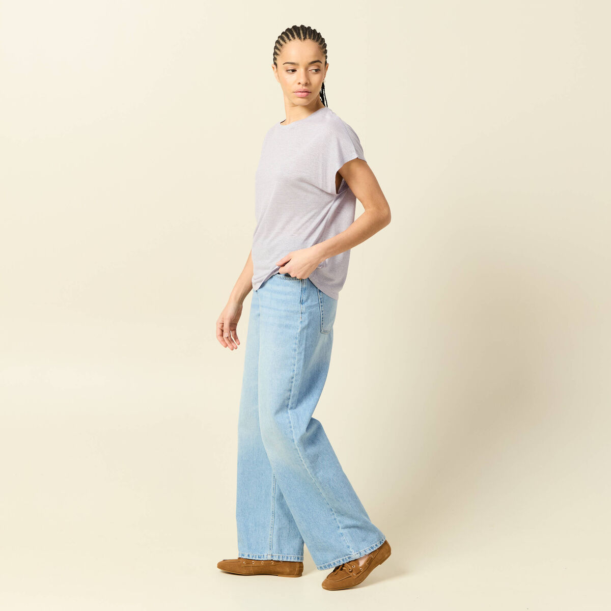 T-shirt col rond manches courtes parme femme