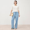 Jeans taille &eacute;lastique coupe droite denim bleach femme