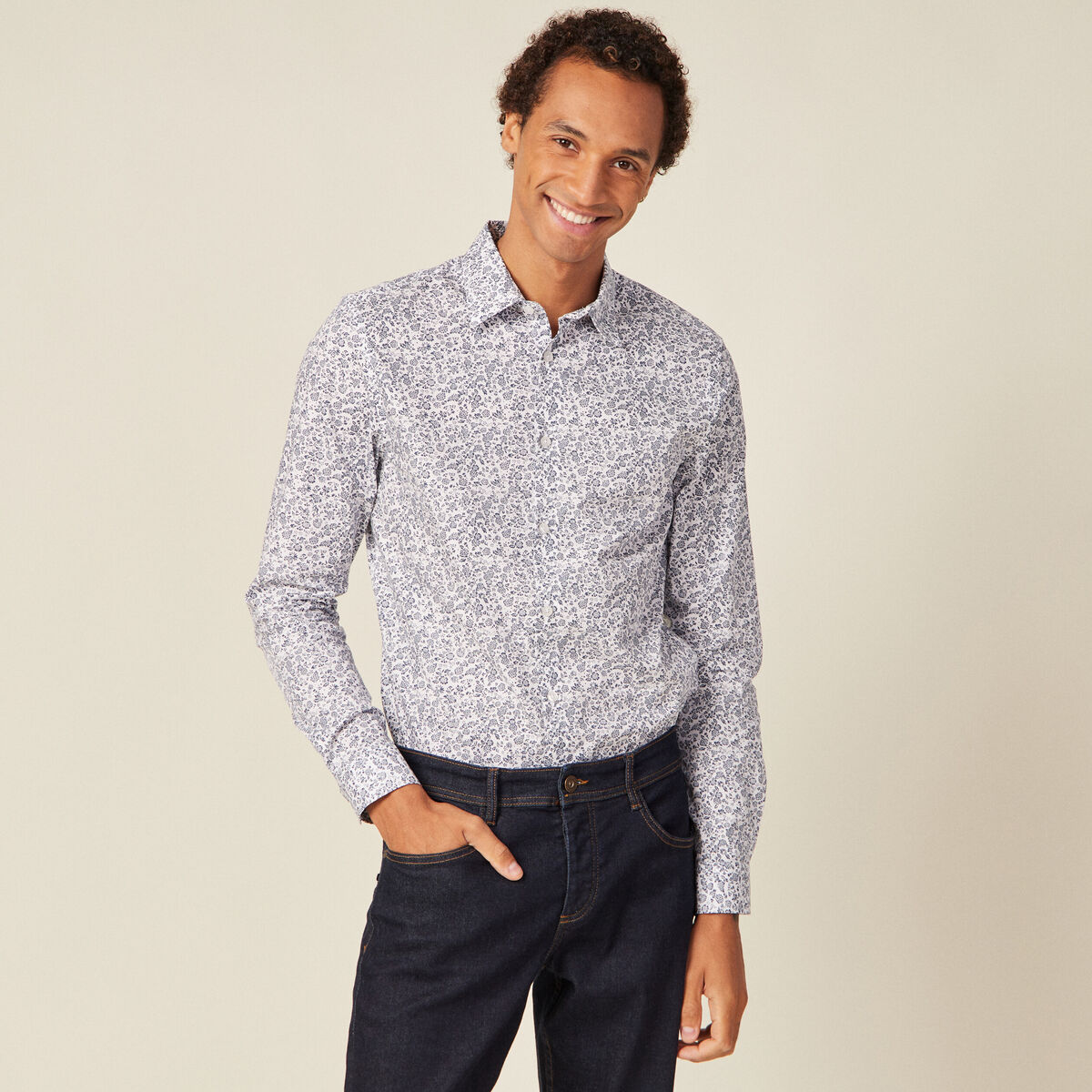 Chemise en coton manches longues blanc homme