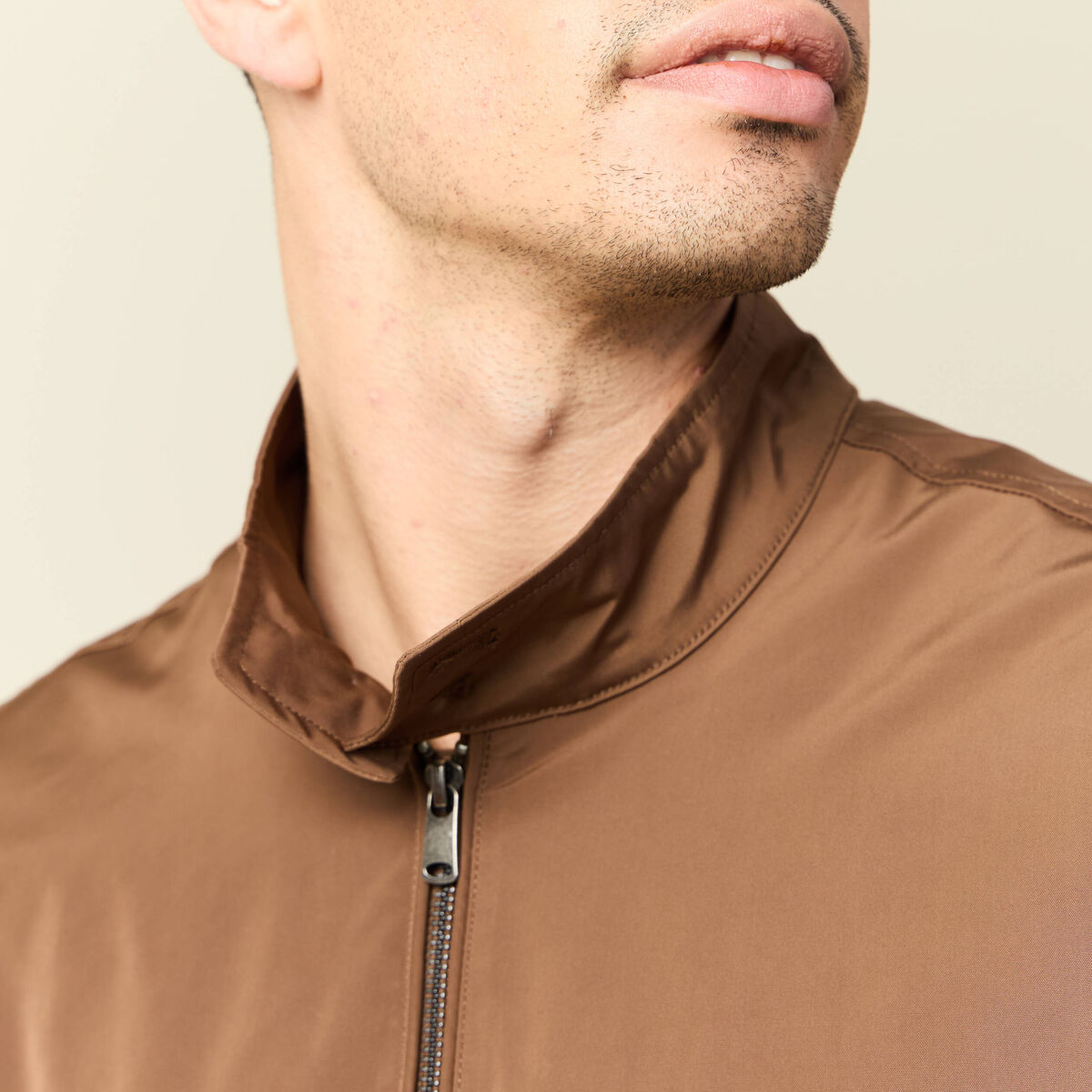 Blouson zipp&eacute; col montant marron homme