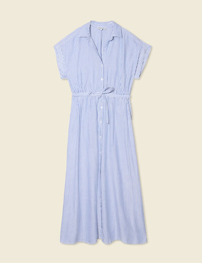 Robe longue évasée ceinturée ecru femme