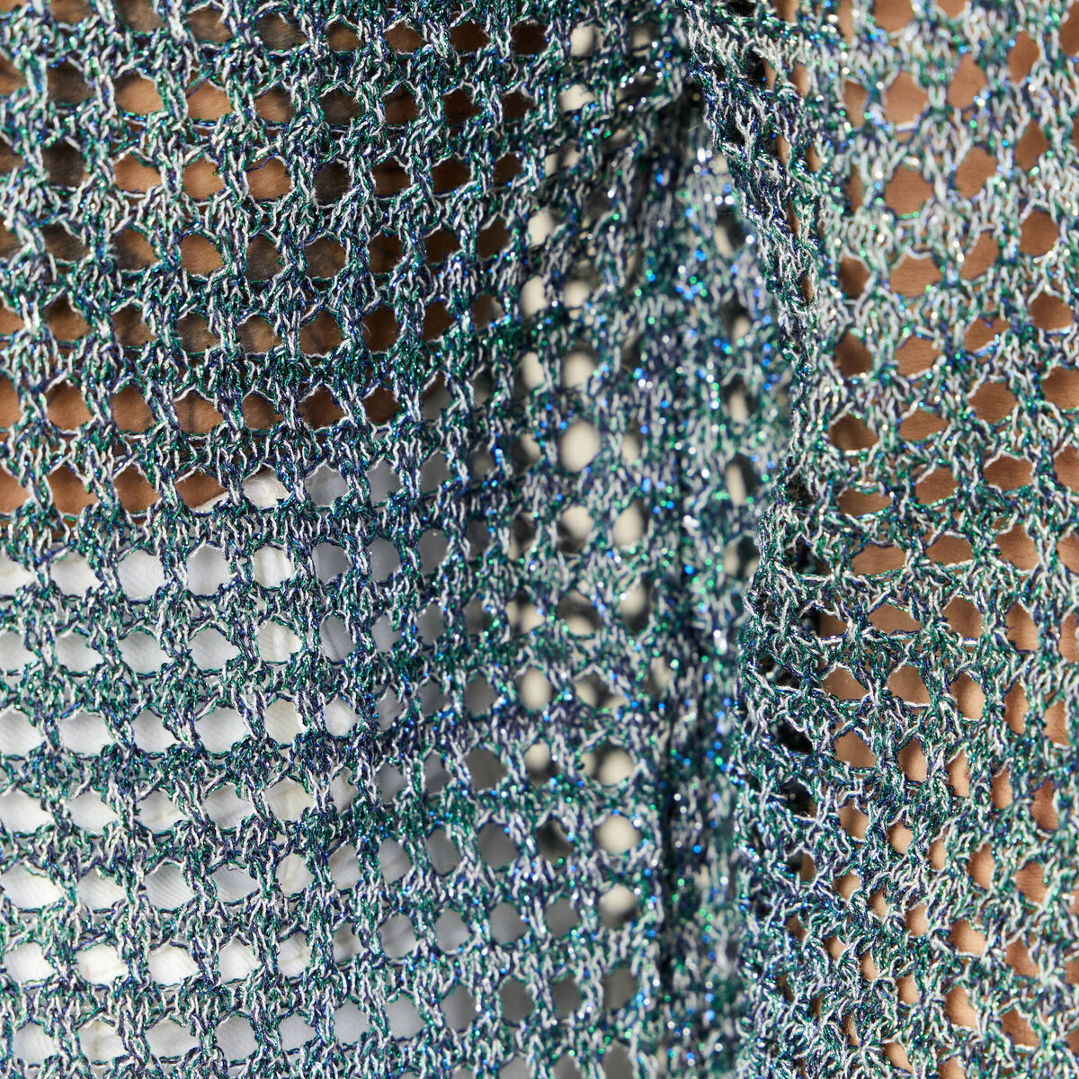 Pull manches courtes ajouré bleu clair femme