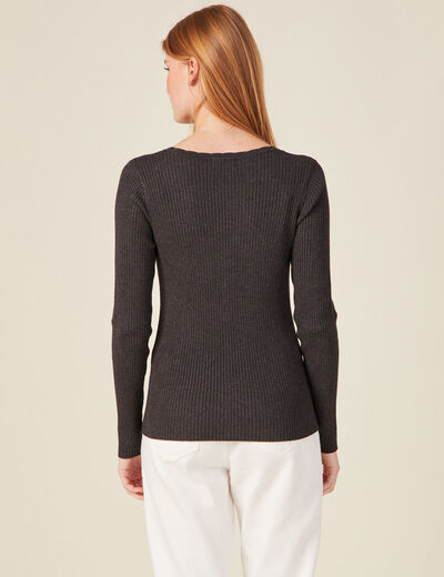 Gilet manches longues col v gris fonc&eacute; femme