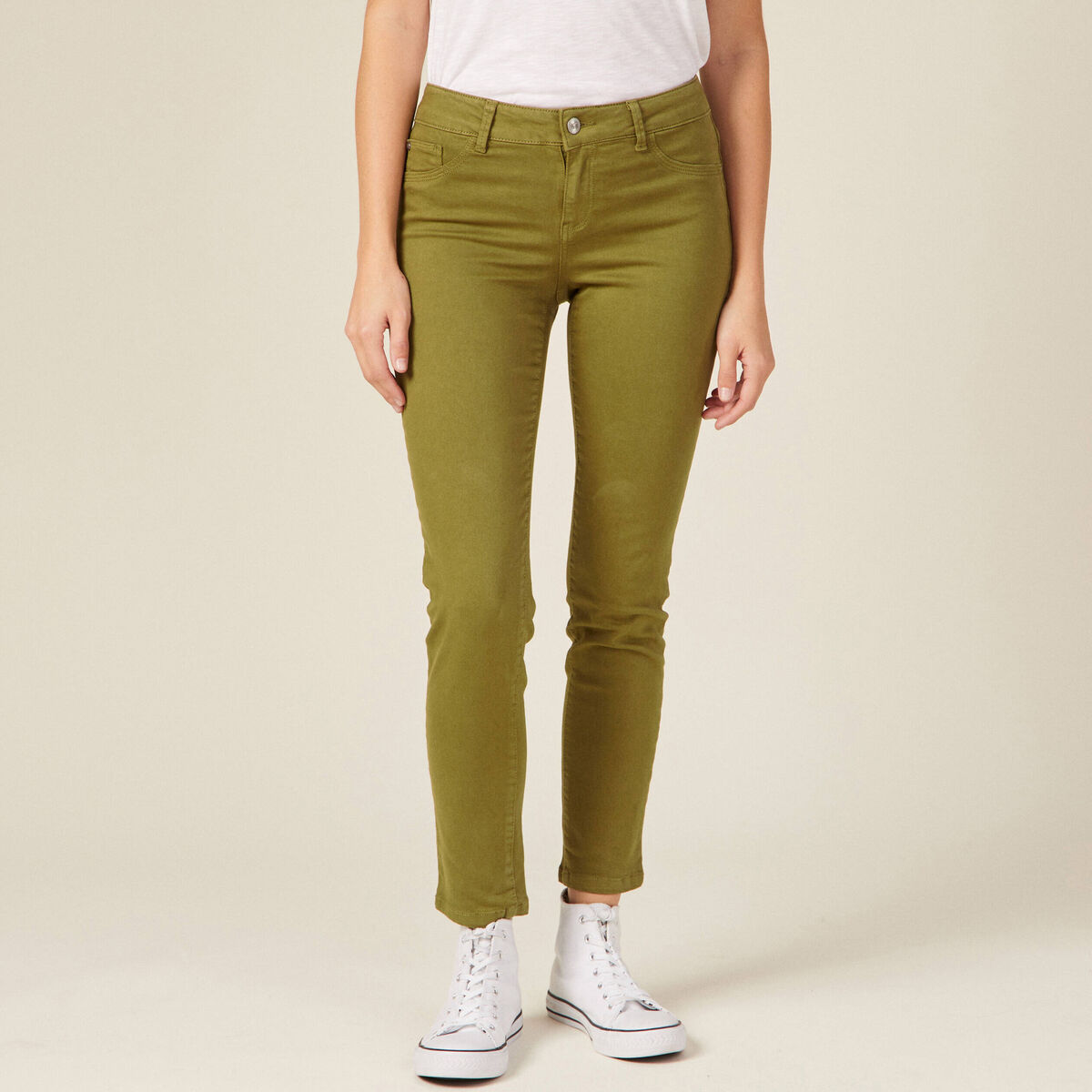 Pantalon slim 7/8ème vert kaki femme