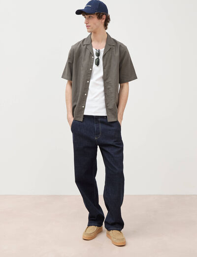 Chemise boyfriend manches courtes vert fonc&eacute; homme