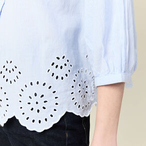 Chemise manches 3/4 brodée blanc femme