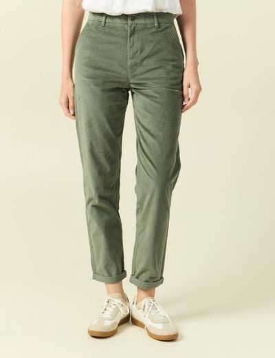 Pantalon large 7/8&egrave;me taille haute vert kaki femme