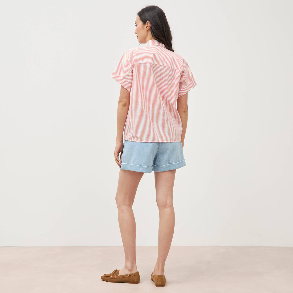 Chemise ample en coton &agrave; broderie orange abricot femme
