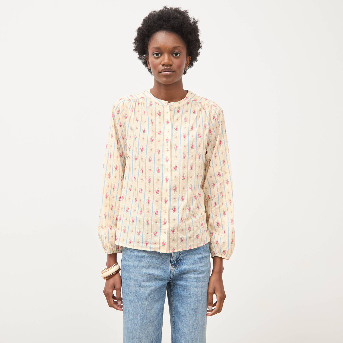 Chemise ample en coton manches longues blanc femme