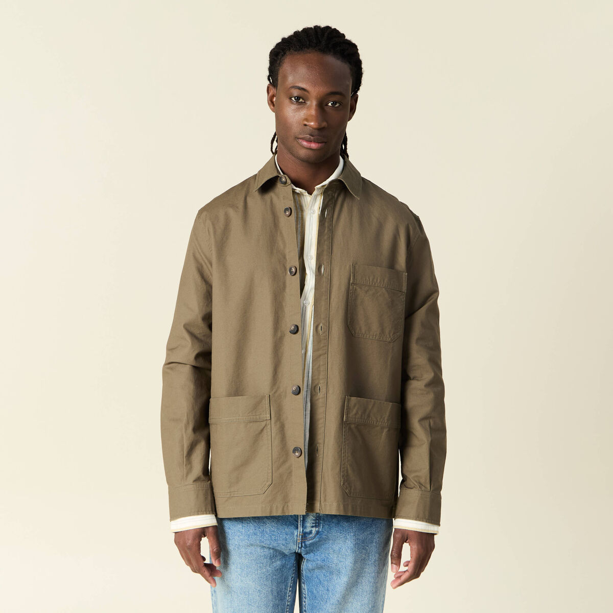 Surchemise manches longues vert kaki homme