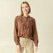Chemise &agrave; volants manches longues marron fonc&eacute; femme