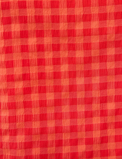Blouse vichy droite cropped sans manches orange fonc&eacute; femme