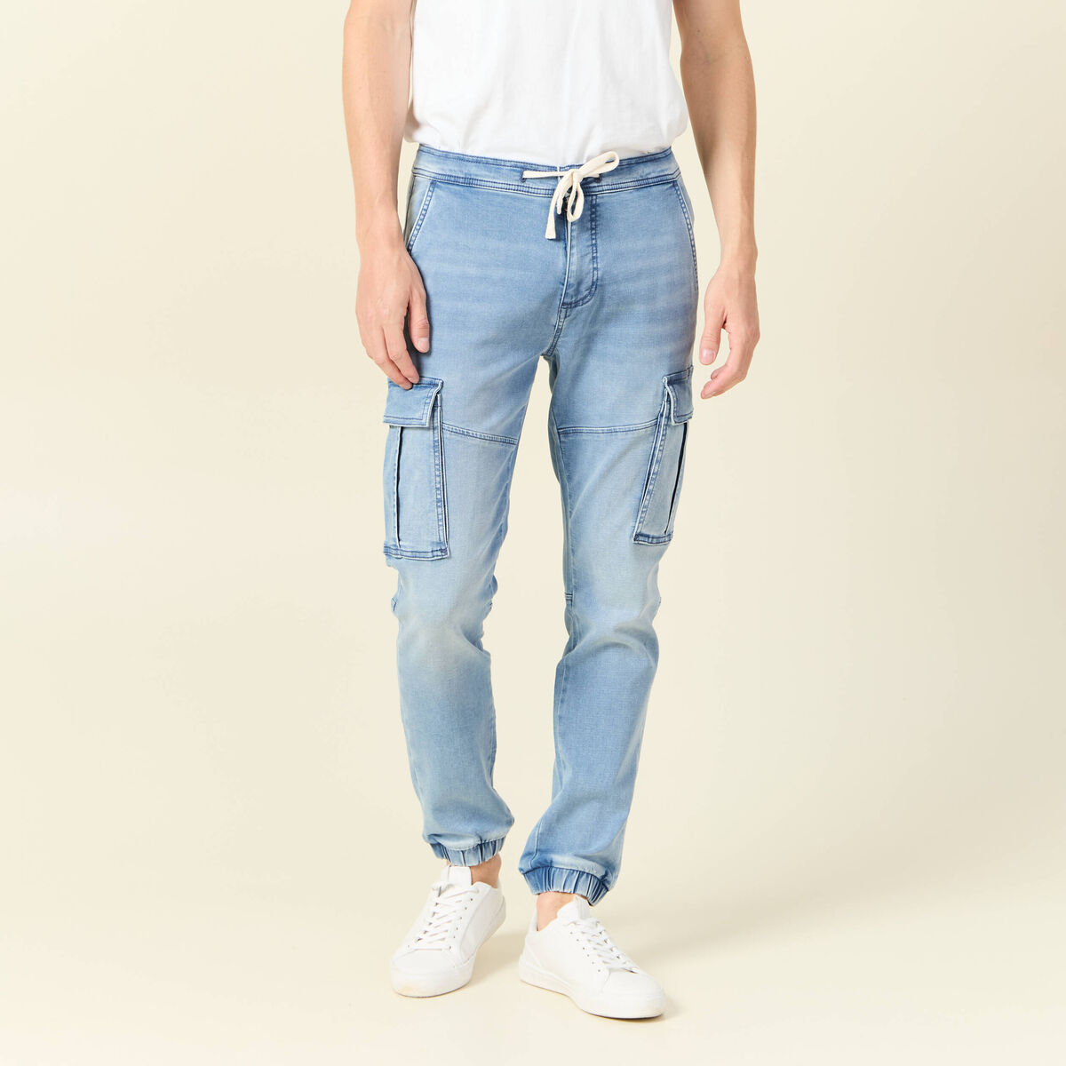 Jeans battle &agrave; coulisse denim bleach homme