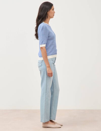 Pull droit court manches courtes bleu electrique femme