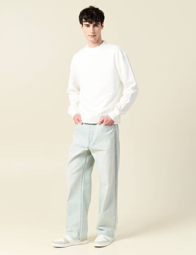 Sweat col rond manches longues en coton ecru homme