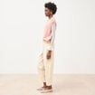 Pantalon taille haute velours resserr&eacute; ivoire femme