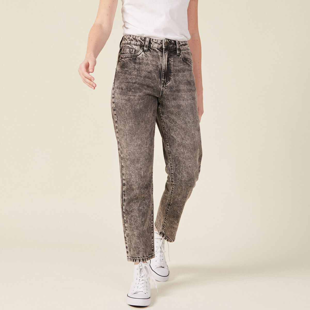 Jeans straight 5 poches denim snow gris femme