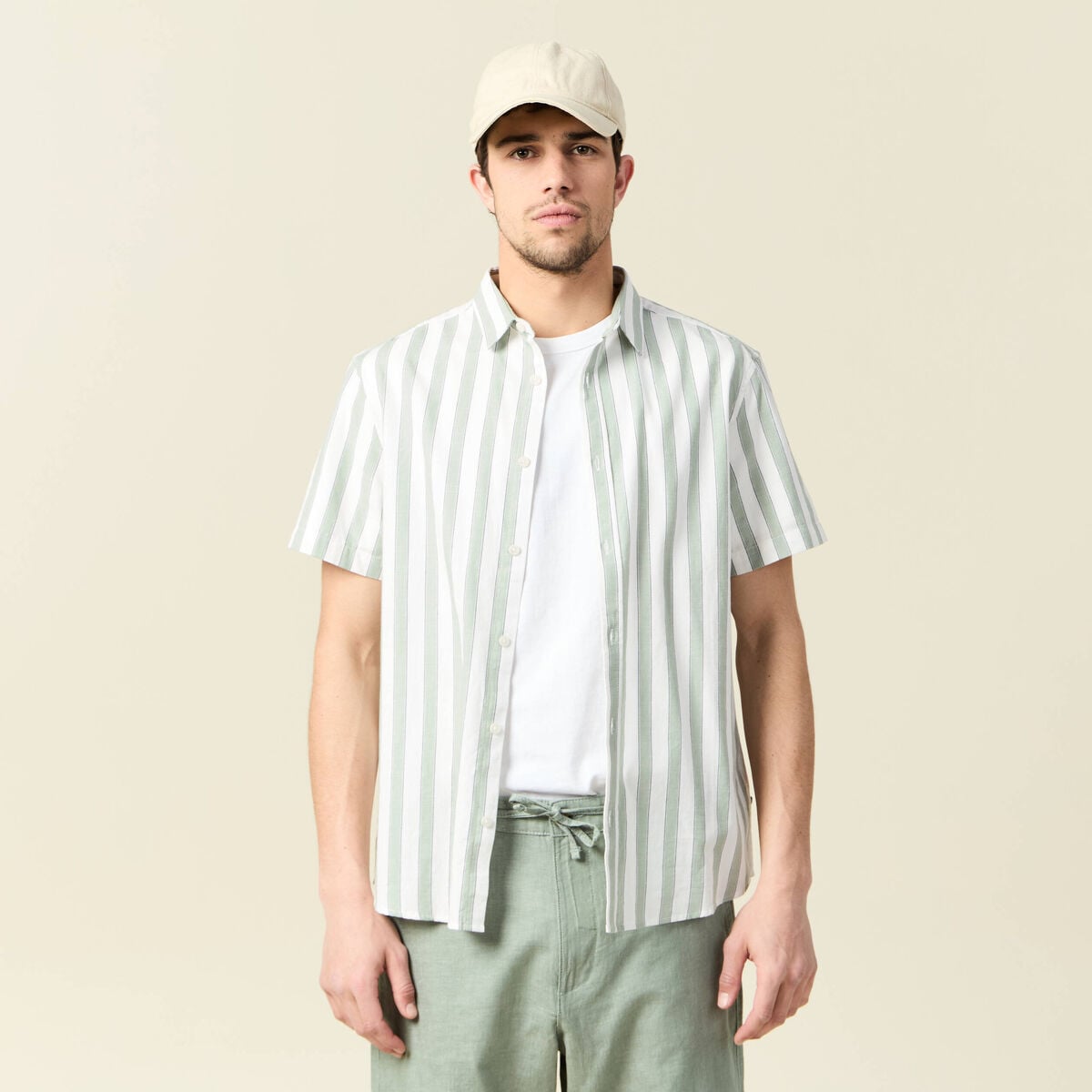 Chemise manches courtes vert olive homme